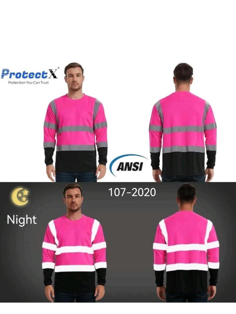 ProtectX Men's High Vis Heavy Duty Long Sleeve 4XL Pink & Black Reflective